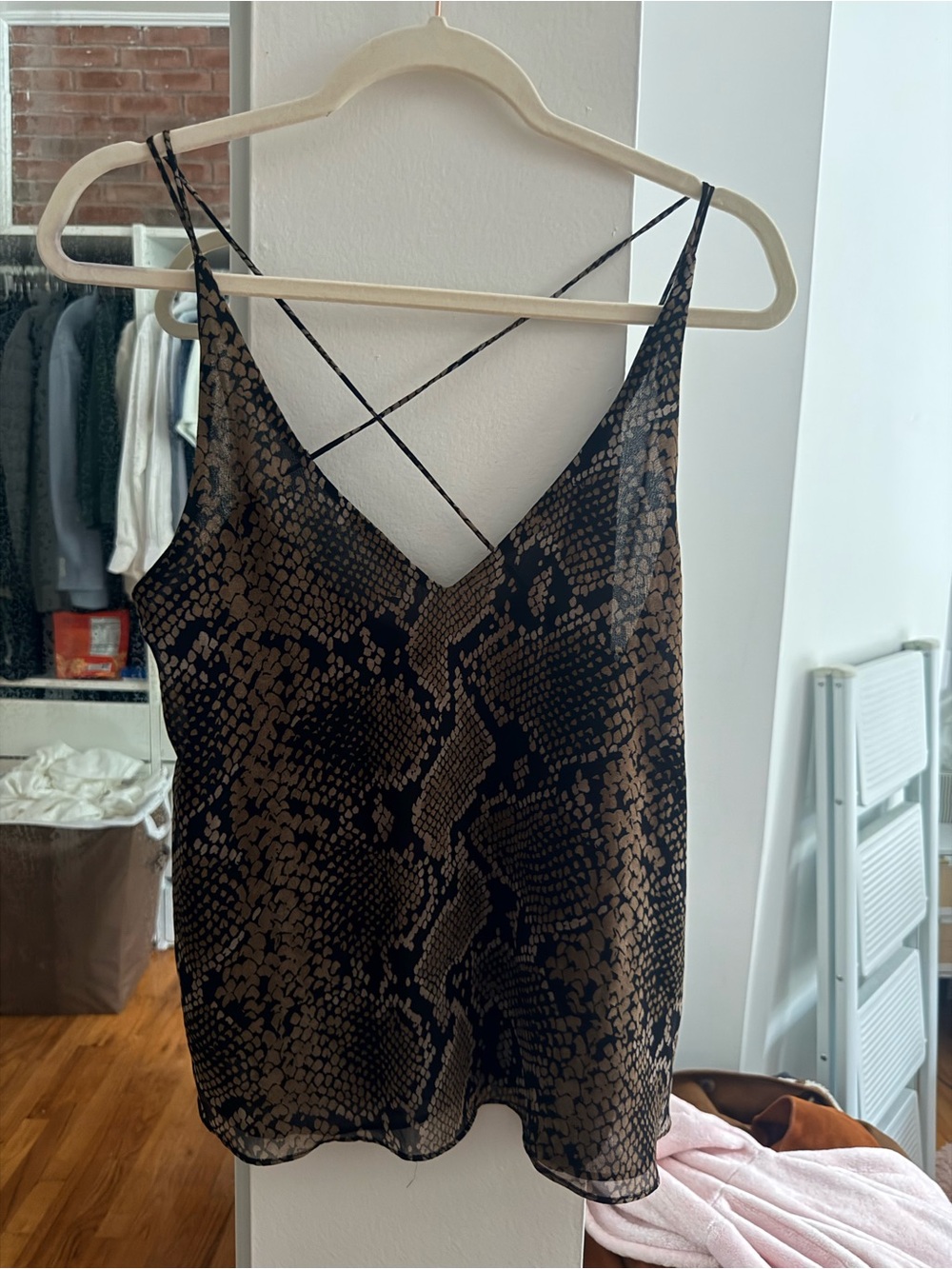 Zara Black and Brown Snake-Print Crisscross Cami